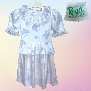 Vtg 90’s Roget Ltd. White Purple Pink floral lace Short Sleeve Dress Sz 10